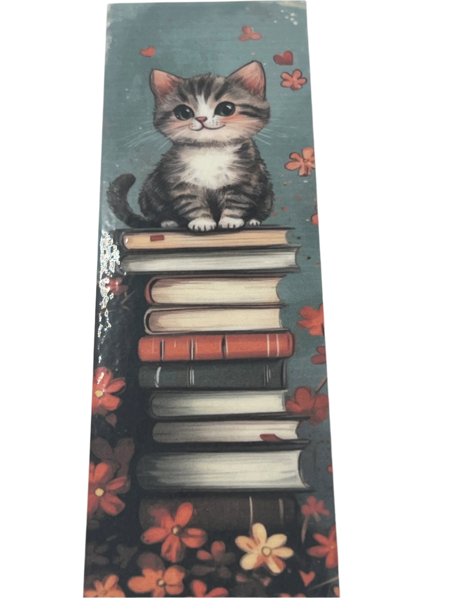 Gray Cat Smiling on Books